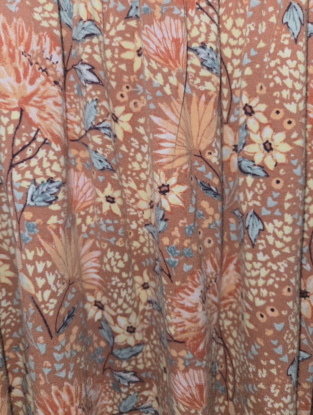 Style & Co Floral Peasant Peach Tones Boho Smocked Scooped Neck Blouse Sz L - Picture 2 of 4
